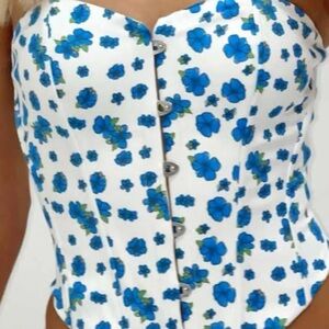 Floral Blue and White Women's Corset